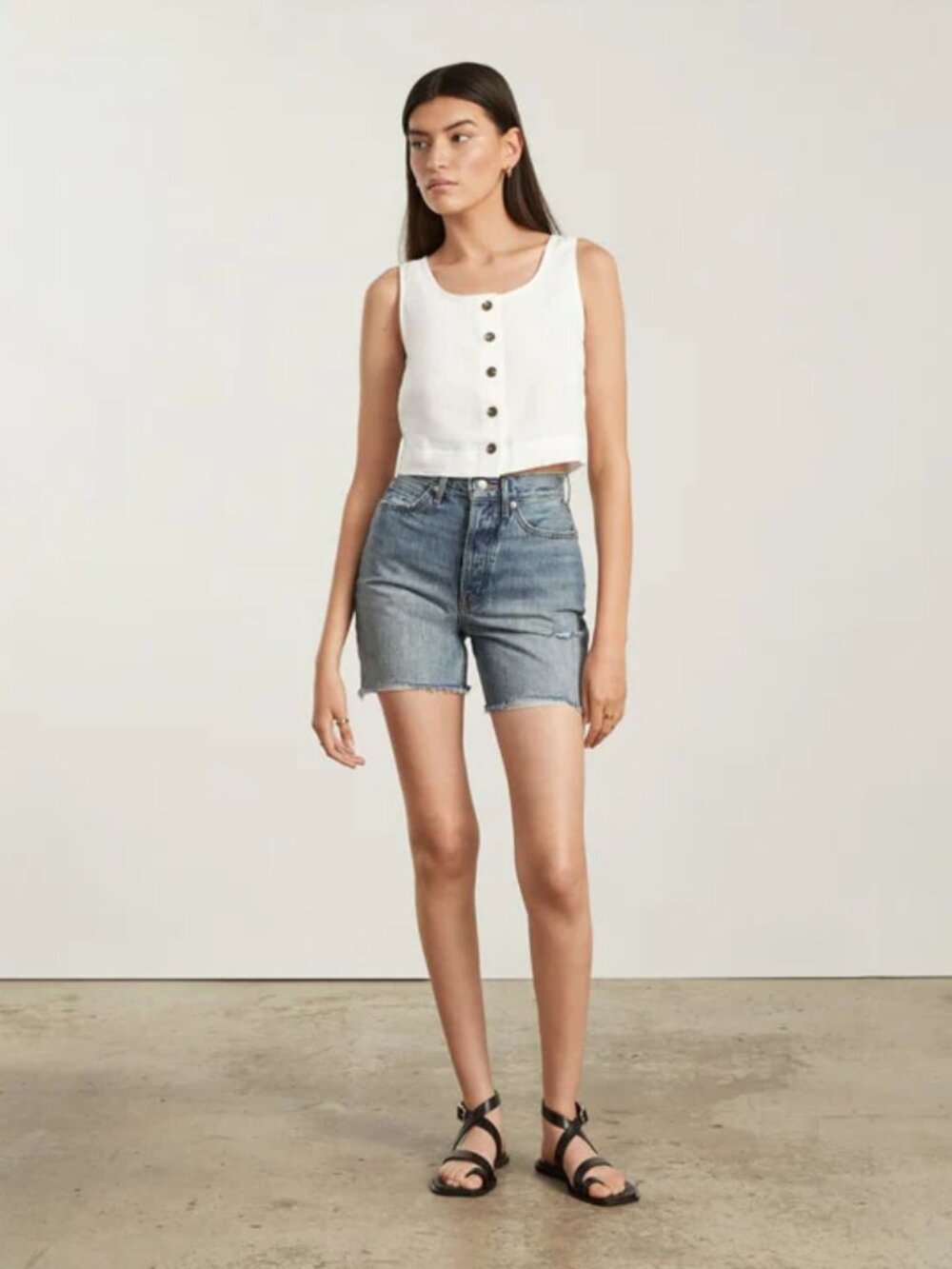 EVERLANE 100% Linen Button Front Sleeveless Crop Top, White, Size 10